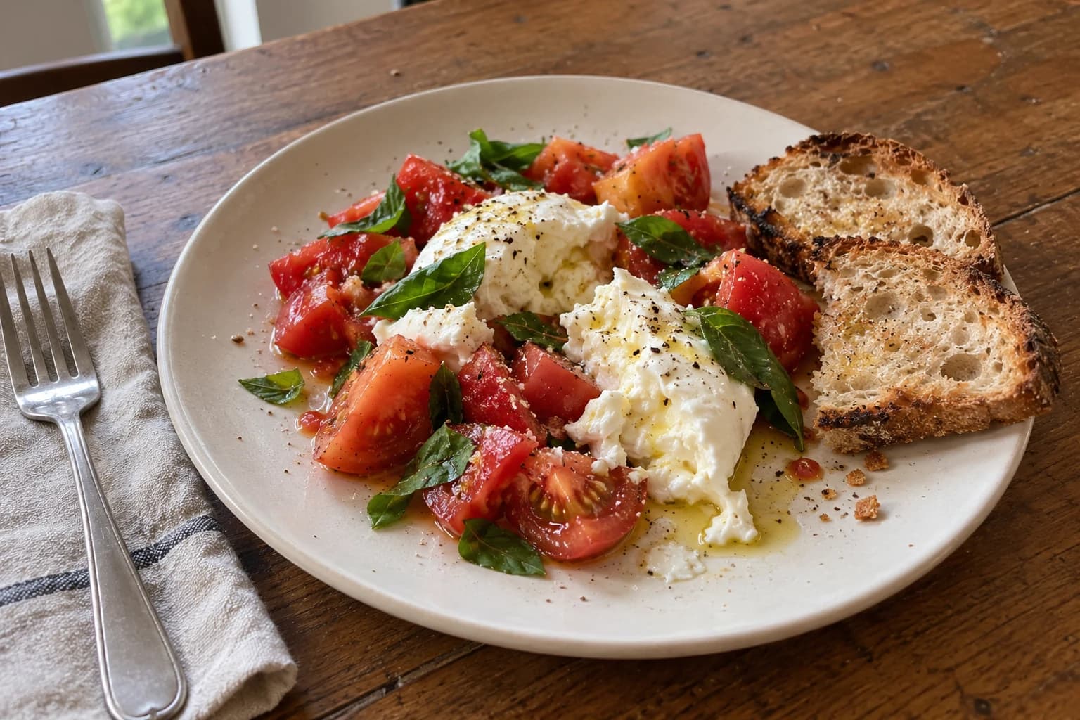 Burrata with tomatoes and fresh basil